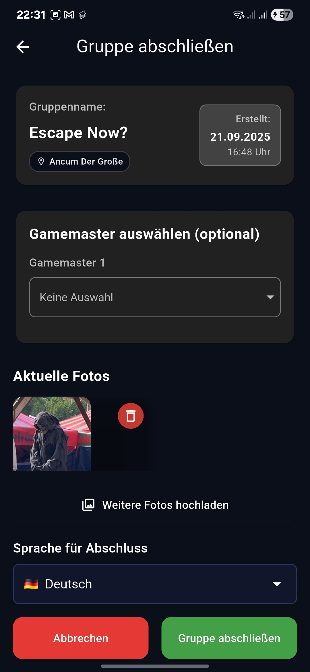 Complete group in app